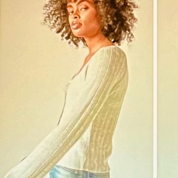 Lucky Brand Square Neck Pointelle Button Front Top in Gray (XS) New with Tag - Picture 5 of 15